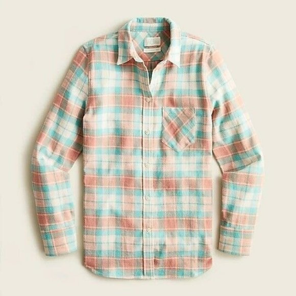 J crew Classic-fit shirt in blush plaid flannel SIZE 4 BA876 - Picture 1 of 4